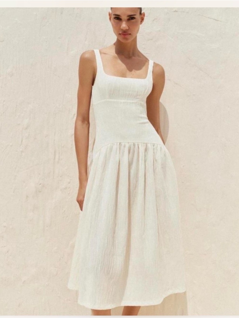 Zara Cream Square-Neck Midi Dress